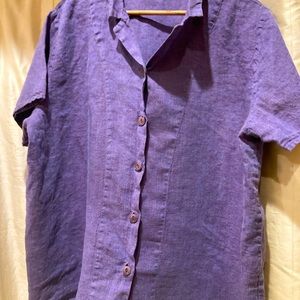 FLAX 100% Linen Button Up Top Large-Purple